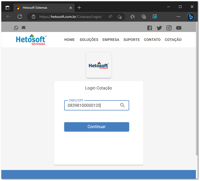 6.13.3. Acessando a cotação online