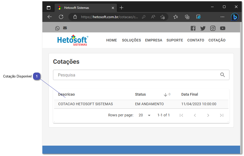 6.13.3. Acessando a cotação online