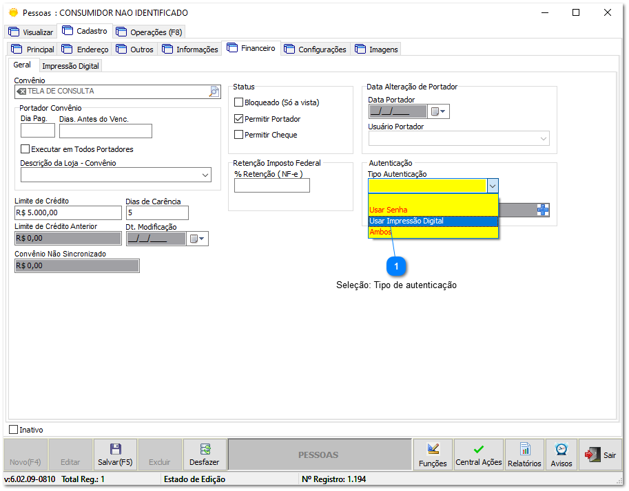 6.2.2. Cadastro de digital