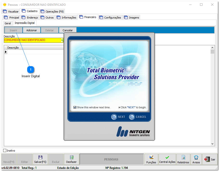 6.2.2. Cadastro de digital