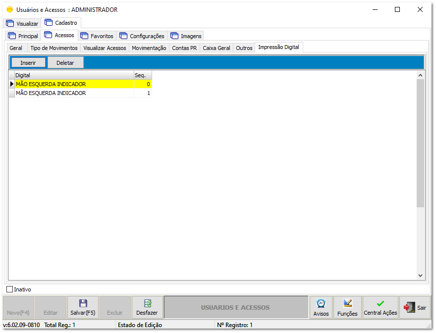 6.2.2. Cadastro de digital