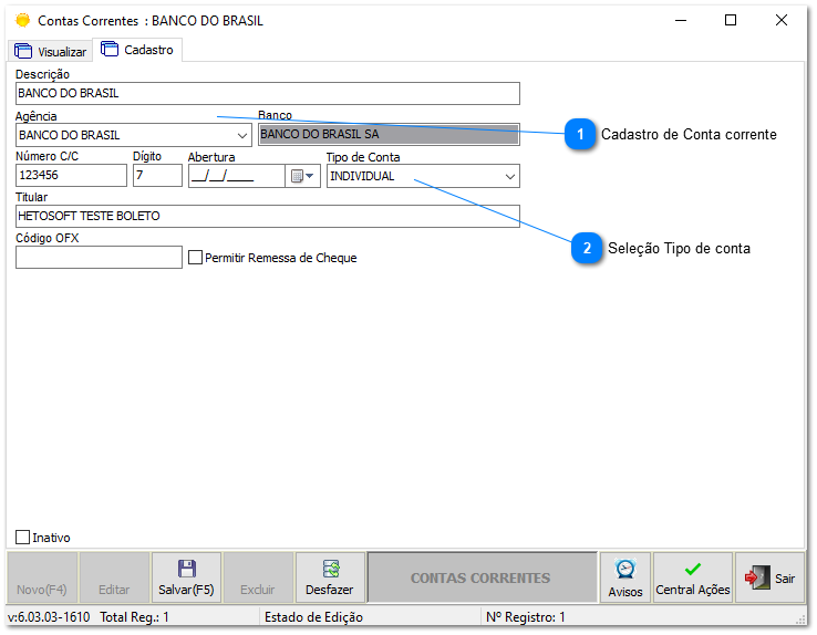 6.6.1. Configuração Bancária