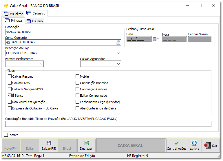 6.6.1. Configuração Bancária