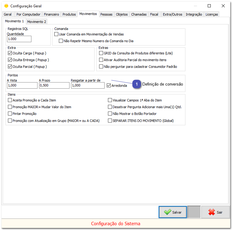 6.8.1. Configuração da conversão de pontos