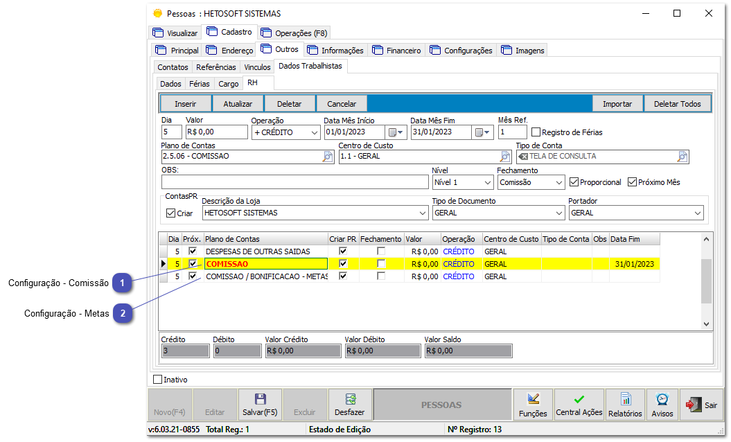 6.11.3. Configuração de Funcionários