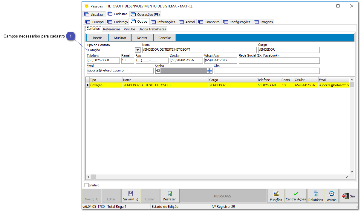 6.13.1. Configuração de Representantes - Fornecedores