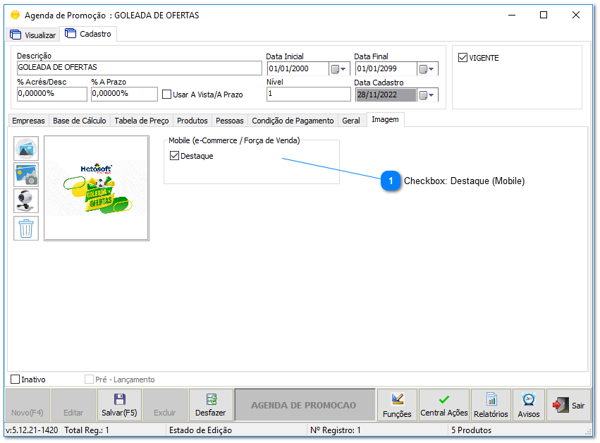 4.1.4. Configurações - Cadastro de destaque (Promoção)