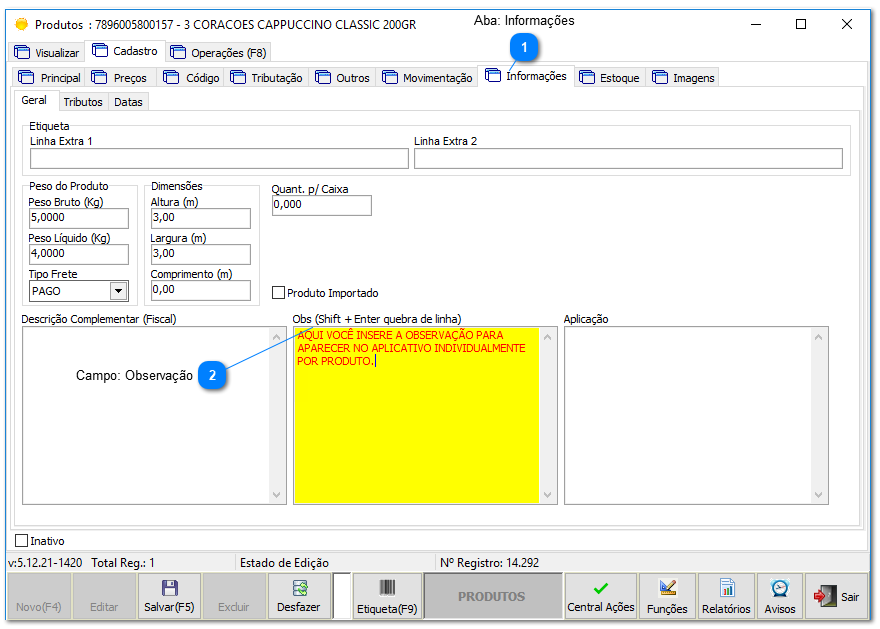 4.1.3. Configurações - Cadastro de produtos