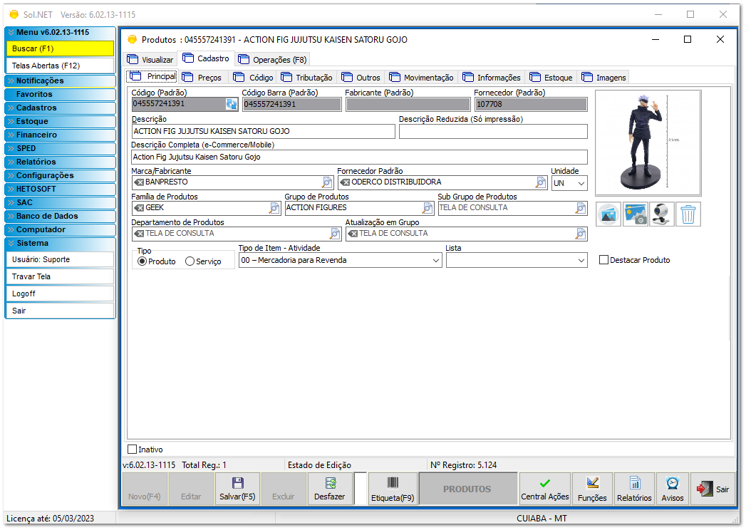 4.9.3. Configurações - Cadastro de produtos
