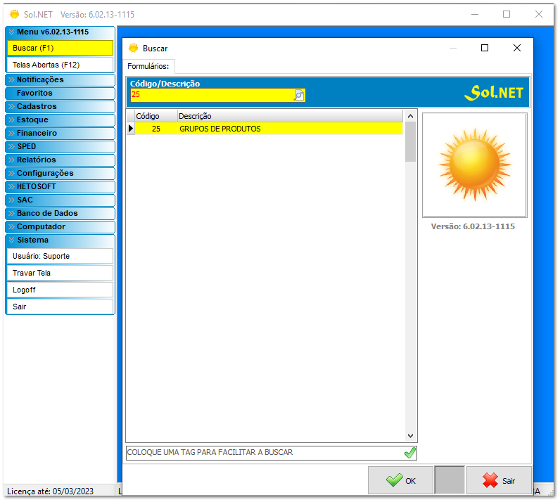 4.9.2. Configurações - Família de produtos / Grupo de produtos