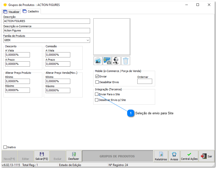 4.9.2. Configurações - Família de produtos / Grupo de produtos