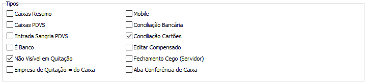 1. Configurações de Caixa  