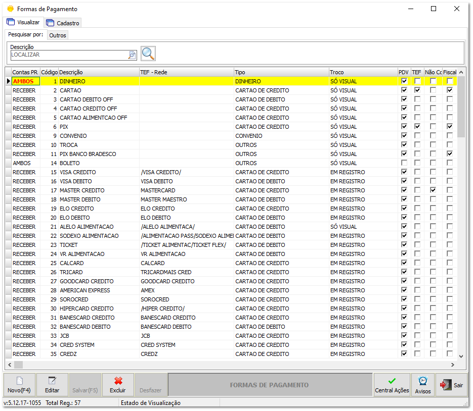 4.3.4. Configurações de Taxas e Tarifas - Forma de pagamento