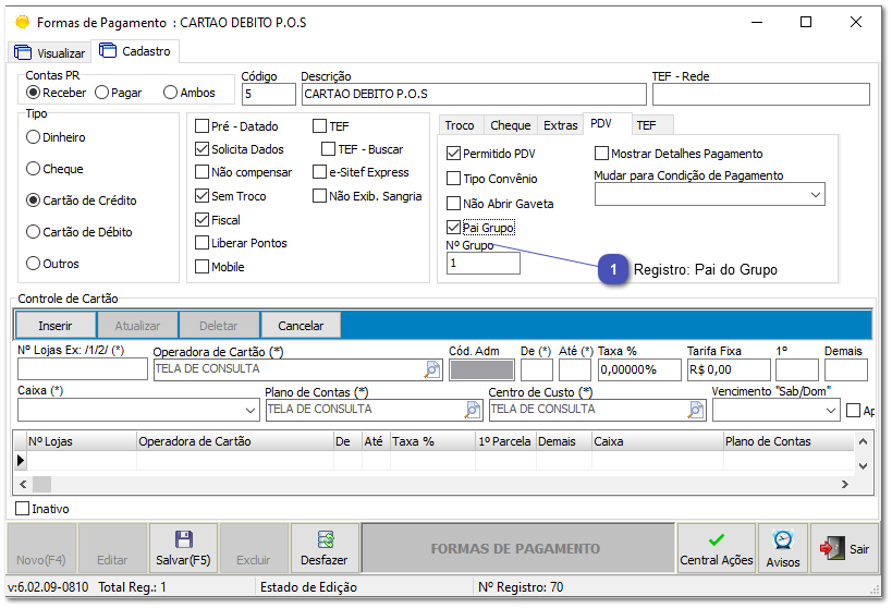 4.3.4. Configurações de Taxas e Tarifas - Forma de pagamento