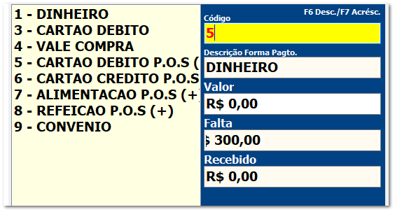 4.3.4. Configurações de Taxas e Tarifas - Forma de pagamento