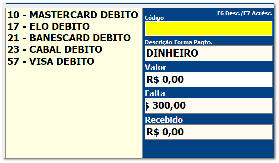 4.3.4. Configurações de Taxas e Tarifas - Forma de pagamento