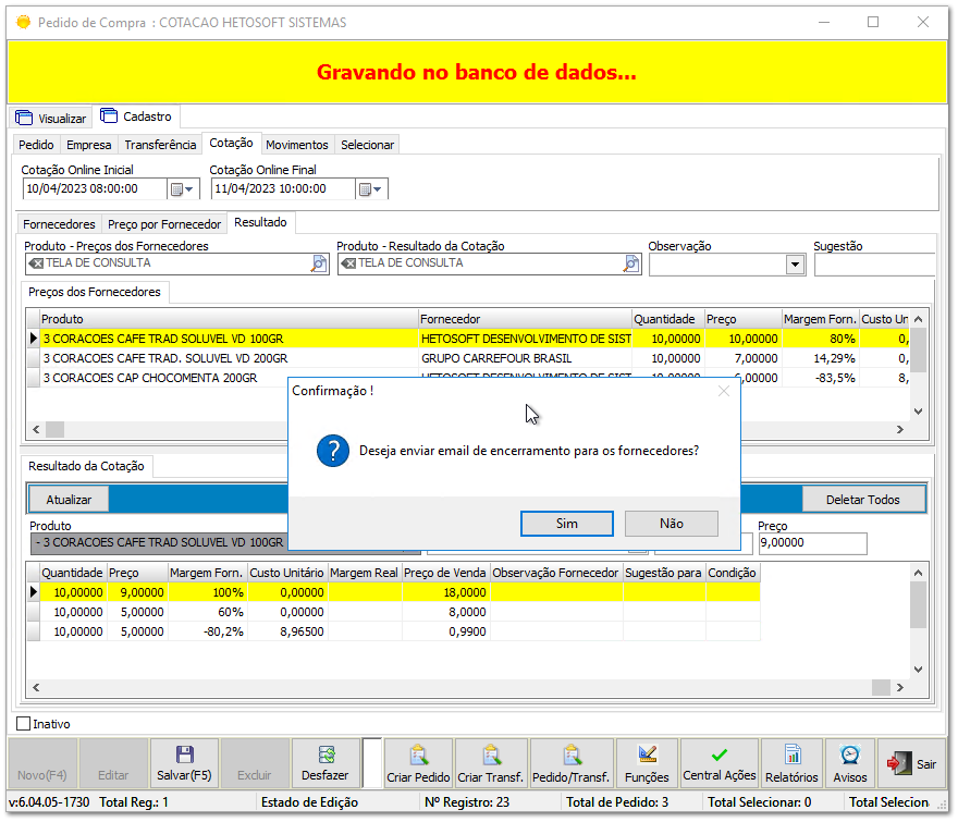 6.13.4. Gerar resultados da cotação