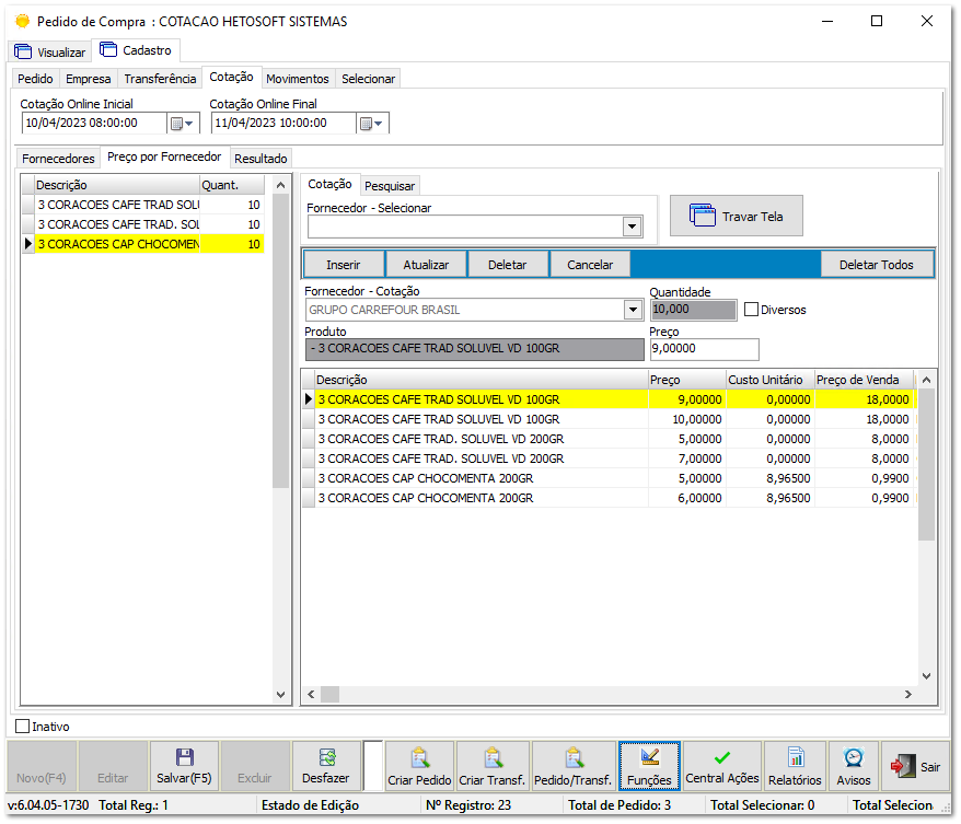 6.13.4. Gerar resultados da cotação