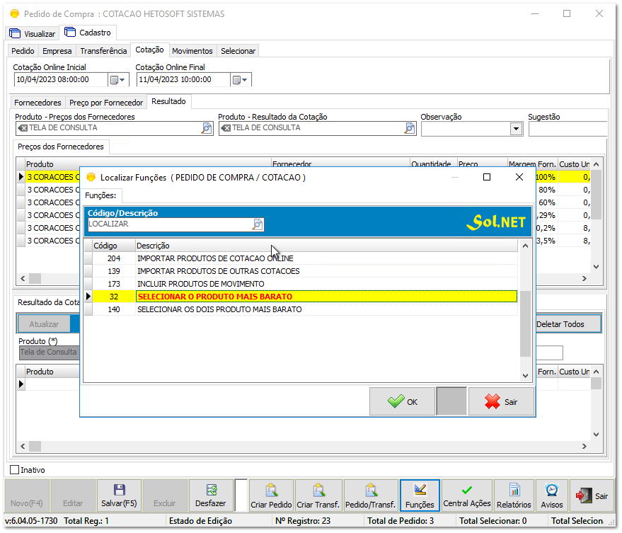 6.13.4. Gerar resultados da cotação