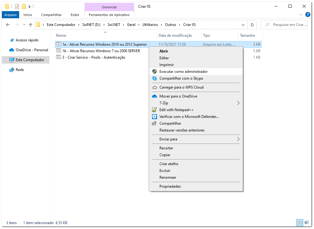 3.1.1. Habilitar / Criar IIS
