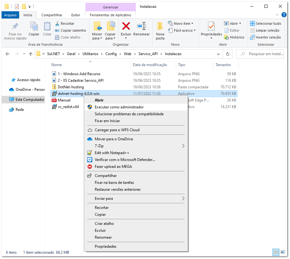 3.1.2. Instalação DotNET Hosting / FrameWork