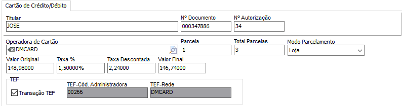 1. Dados da Operação/transação