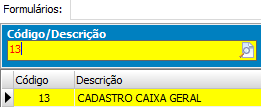 2. Tela: 13 - Cadastro de caixa geral