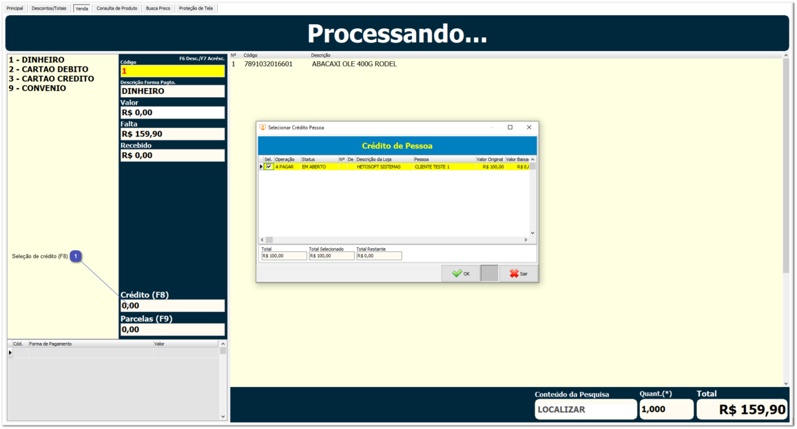6.7.3. Uso do cartão presente no PDV
